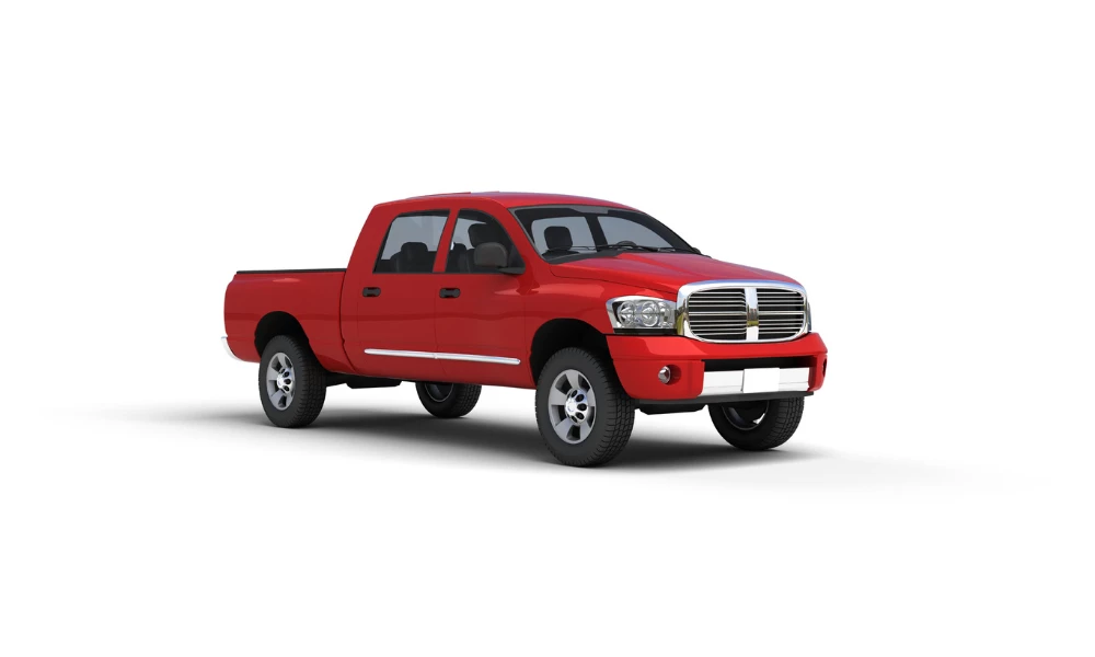 A red Ram 1500 pickup truck