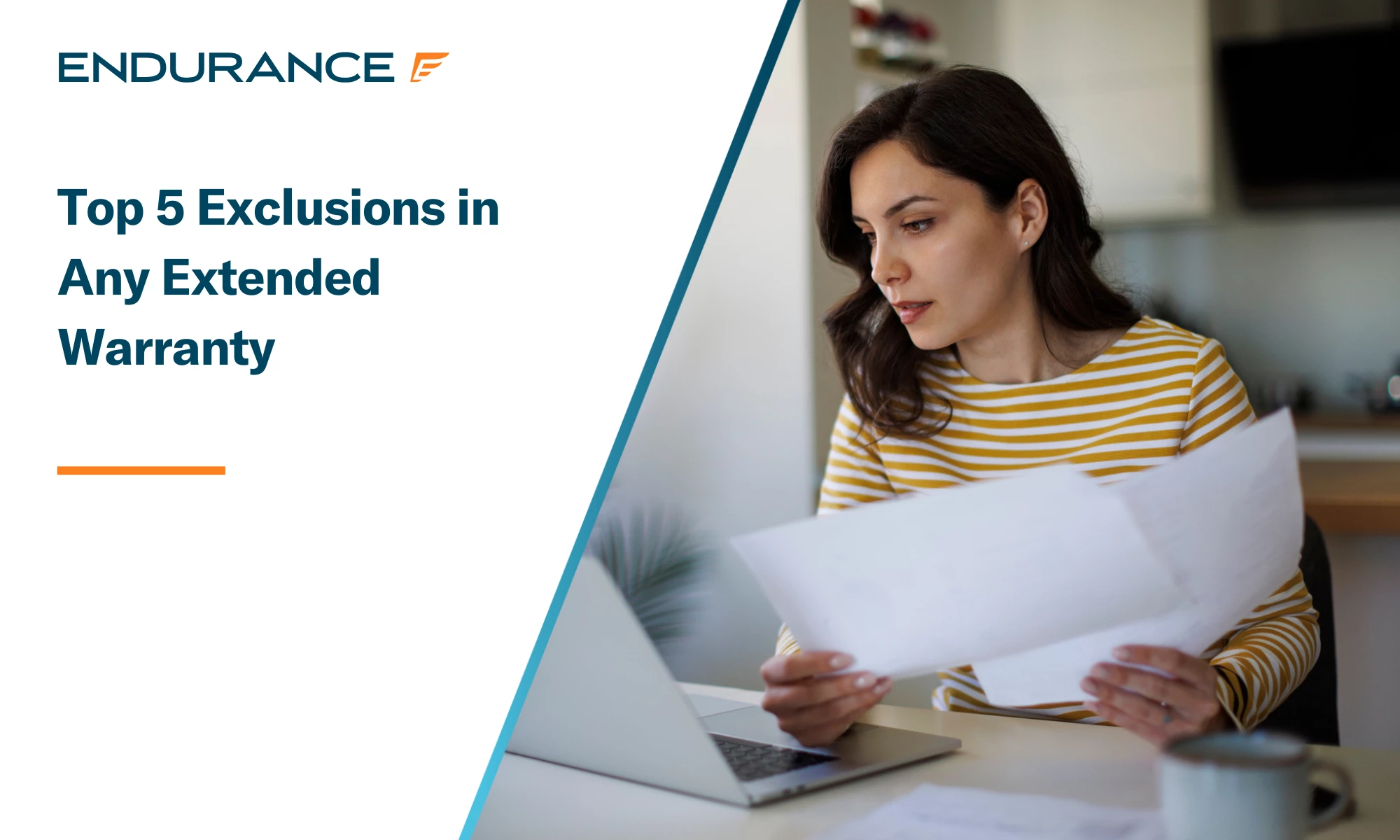 Young woman going through her extended warranty at home