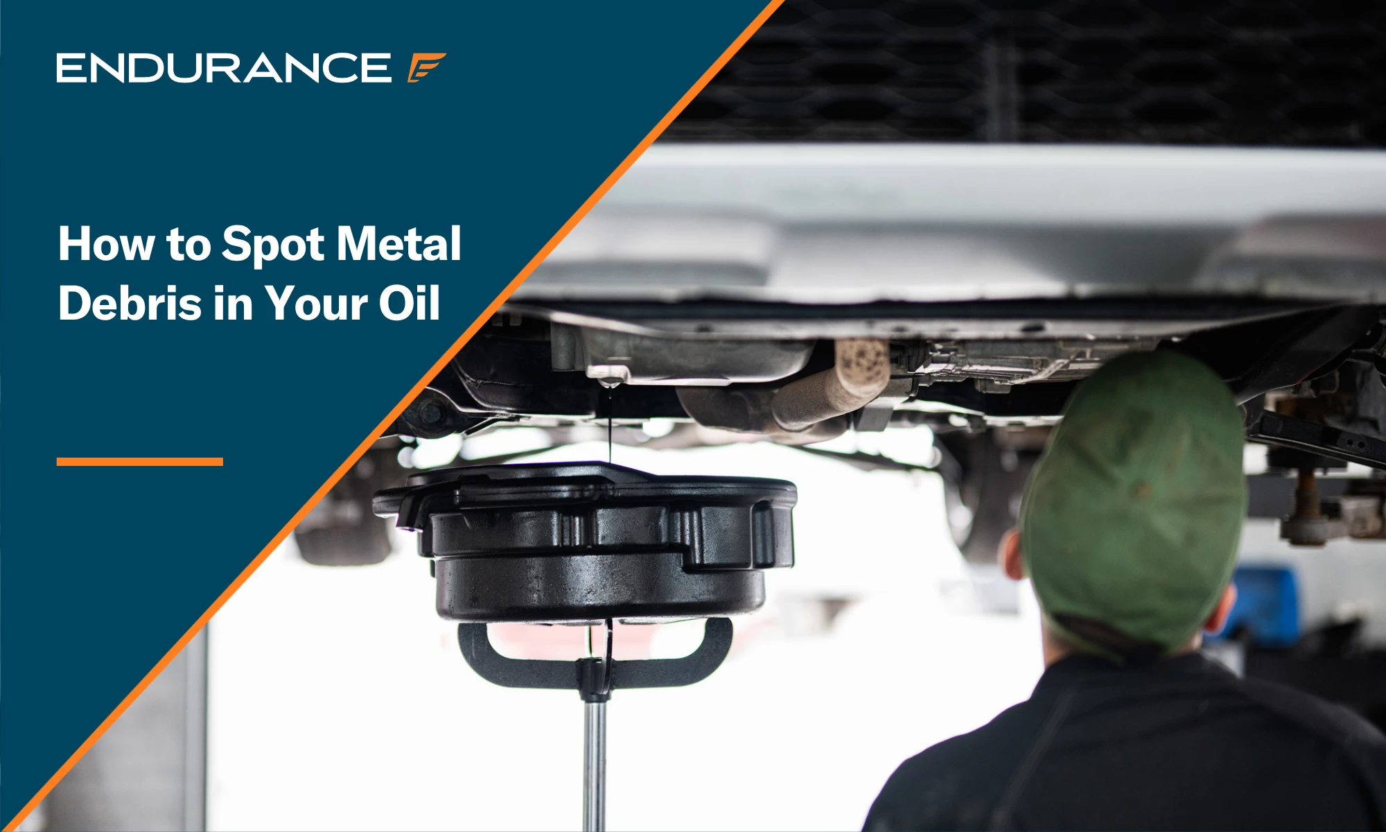 Mechanic performing an oil change on a car, metal shavings in engine oil